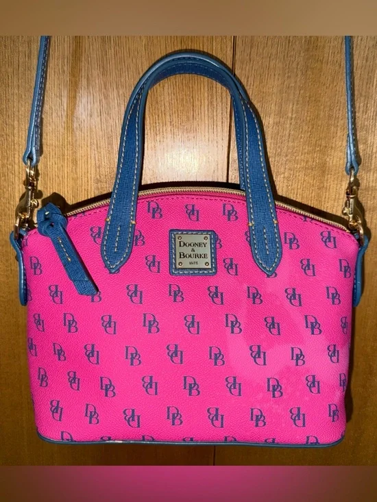 Dooney & Bourke Gretta Mini Top Handle Satchel - Pink Blue Crossbody DB Monogram - Picture 5 of 14